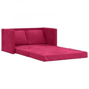 Canap&eacute;-lit，Canap&eacute; convertible 2 en 1 rouge bordeaux 122x204x55 cm velours CFW13993