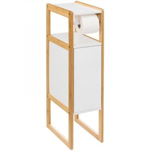 D&eacute;rouleur papier toilette avec r&eacute;serve en panneau de particules coloris blanc/naturel - Longueur 33 x Profondeur 20 x Hauteur 80 cm Pegane