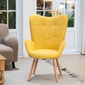 Meubles Cosy - Fauteuil crapaud avec accoudoirs chaise capitonné style scandinave bogdan en tissu jaune