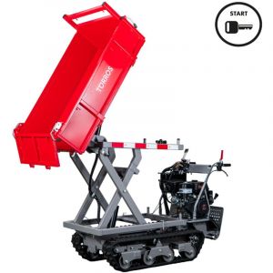 Minidumper &agrave; chenilles avec &eacute;l&eacute;vateur &agrave; ciseaux hydraulique benne plateau 800kg 13CH 6+2R vitesses d&eacute;marrage &eacute;lectrique Torros MRPS800H6E