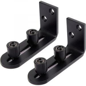2PCS Guide Portail Coulissant R&eacute;glable Montage Mural Roues Doubles Fond Guide pour Accessoire de Quincaillerie de Porte de Grange Noir