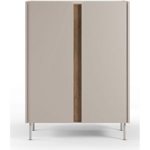 Buffet, meuble de rangement avec 2 portes aspect bois coloris cr&egrave;me, ch&ecirc;ne et pieds en m&eacute;tal - Longueur 90 x Profondeur 40,50 x Hauteur 120 cm