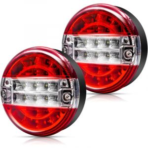 Feux Arri&egrave;re de Remorque &agrave; LED, Rond Hamburger Feux Remorque LED Feu Stop de Frein Lampe Indicateur de Clignotant pour Camion Caravane Remorque, 2PCS