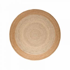 Tapis rond 100 x 100-rond cm motif rond, beige, marron, forme ronde authentique, jute tiss&eacute; &agrave; la main, texture relief originale, pliable