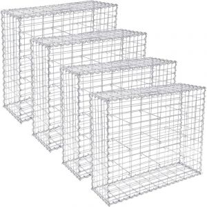 Songmics - Lot de 4, Gabion pour Pierre, 100x80x30cm, cloture gabion, Cage en Métal, Panier à Pierre, Maille 5 x 10 cm, Galvanisé, Mur, Paterre,