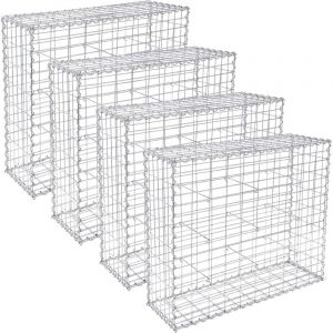 Gabion pour Pierre, 4x 100x80x30cm, cloture gabion, Cage en Métal, Panier à Pierre, Maille 5 x 10 cm, Galvanisé, Mur, Paterre, Décoration de Jardin,