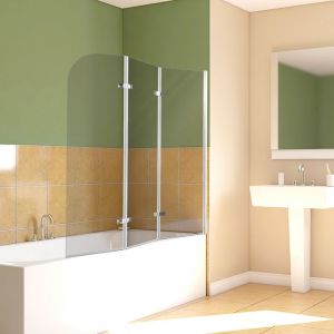Randaco Pare-baignoire pivotant &agrave; 180degr&eacute; pivotant Paroi de douche sanitaire 6mm Nano Repliable glass 3 parties 120x140cm Argent