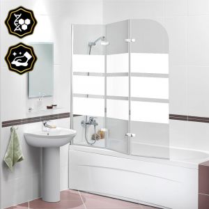 Pare-baignoire pivotant &agrave; 180degr&eacute; pivotant Paroi de douche sanitaire 6mm Nano Repliable glass 3 parties 120x140cm blanc