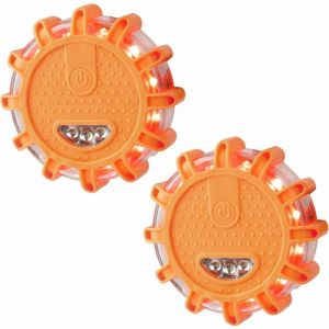Gyrophare led Orange, 2pcs Balise de Signalisation Lumineuse led, Lumière d'urgence d'Avertissement, éclairage d'urgence avec Base Magnétique et 9
