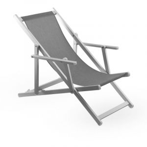 Mediawave Store - Chaise longue pliante Napoli, accoudoirs, structure aluminium et textil&egrave;ne. Couleur: Gris