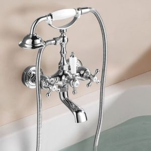 Mitigeur de baignoire traditionnel avec double levier de douche, plaqu&eacute; argent