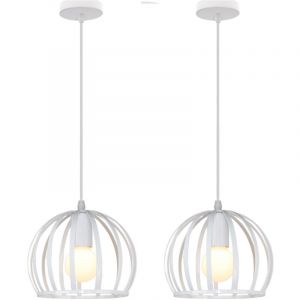 Suspension Luminaire Industrielle Cage Diamant 19cm Plafonnier Lustre Abat-jour en M&eacute;tal Blanc - 2 Pack