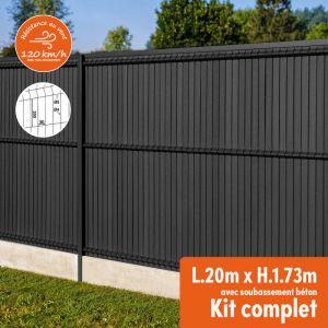 Kit complet grillage rigide occultant lattes composite avec soubassement longueur 20m - Hauteur 1m80 - Gris anthracite