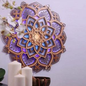 [JAMAIS UTILIS&Eacute;] Mandala Yoga Room Night Light, Mandala Applique Murale Multicouche D&eacute;coup&eacute;e Au Laser Sculpt&eacute; Led &Eacute;l&eacute;gant Mandala Suspendu Mdf