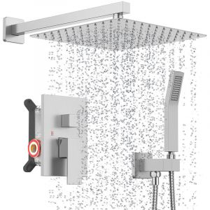 Colonne de Douche Encastr&eacute;e, Ultrixe Kit de Douche Complet Encastr&eacute; avec T&ecirc;te de Douche Carr&eacute;e 8,0 pouces, Laiton&Acier Inoxydable, Douchette,