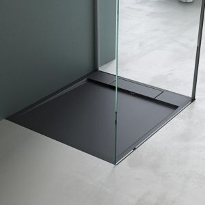 Mai&mai - Receveur de Douche Bac &agrave; Douche Gris-Noir en R&eacute;sine Marbre Artificielle 70x80x4cm G&eacute;o4 + Bonde AL02