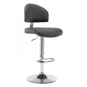 Tabouret de bar r&eacute;glable simili cuir gris et m&eacute;tal chrom&eacute; Axim