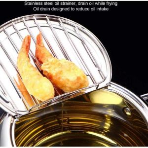 Friteuse tempura japonaise avec thermomètre, friteuse tempura inox avec filtre à huile, mini friteuse inox cuisinière à induction universelle grande
