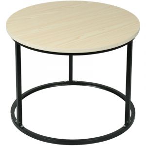 Table basse, table gigogne, Couleur bois, lot de 2, table d'appoint, Cadre noir, tables rondes avec motif en marbre, tables en bois, salon,