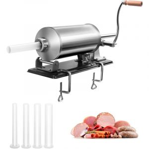 Poussoir a Saucisse, Machine a Saucisse Manuelle en Acier Inoxydable et Aluminium, avec Tubes de Renplissage Differents Diametres, Operation Simple