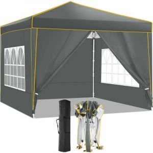 Barnum pliant 3 x 3 m, Tente pliable avec 4 parois, Imperméable Réglable Anti-UV Tonnelle avec Sac, Gris