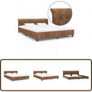 Cadre de lit sans matelas marron similicuir daim 160x200 cm - Cadre De Lit - Lit Double - Lit Moderne - Lit En Cuir - Lit Brun