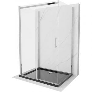 Omega cabine de douche 3 parois, coulissante 140 x 100 cm, transparent, chrom&eacute; + bac Flat - 825-140-100-01-00-3s-4070 - Mexen