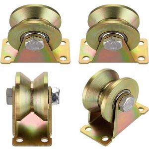 4 Pcs poulie de levage,Poulie Simple pour de Levage Mouflage,Rail Roulette Portail Coulissan,Roulette &agrave; rainure en V,Pour cordes cordes en acier etc