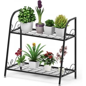 GOPLUS &eacute;tag&egrave;re &agrave; Fleurs en Fer-60 x 30,5 x 61,5 CM-Support de Pots de Fleurs &agrave; 2 Niveaux-&eacute;tag&egrave;re Polyvalente Int&eacute;rieur&Ext&eacute;rieur