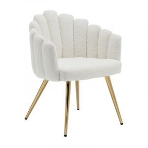 Fauteuil Salon Moderne Fauteuil avec Pied Doré Fauteul Salon Rembourré Fauteuil Coiffeuse pour Salon, Fausse Fourrure, Blanc