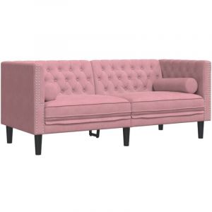 Vidaxl - Canapé Chesterfield avec traversins 2 places rose velours