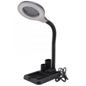Lampe Loupe led 5X 10X avec Table Lumineuse et de Bureau Support Sol RéGlable pour Lecture, RéParation (Noir) us plug