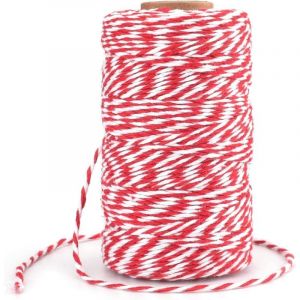 100M Ficelle Rouge et Blanche Corde de No&euml;l Rouge Ficelle de No&euml;l Rouge Ficelle de Coton Durable pour la Cuisson, Les Bouchers, Les Bricolages,