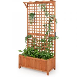 GOPLUS Jardini&egrave;re avec Treillis 180cm en Bois, Lit Sur&eacute;lev&eacute;,90x44,5x183,5CM, 4 Trou de Drainage pour Plantes Grimpantes, Fleurs, Bac &agrave; Fleurs avec