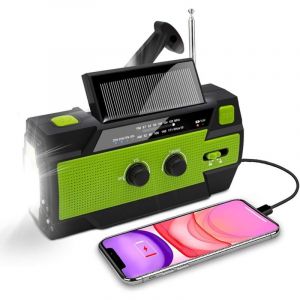 Radio solaire, radio g&eacute;n&eacute;ratrice avec am/fm, batterie rechargeable int&eacute;gr&eacute;e de 4 000 mAh, 4 modes, lampe de poche led, alarme sos pour les urgences