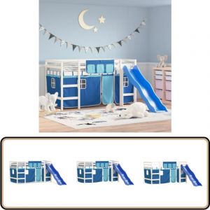 Lit mezzanine enfants avec rideaux sans matelas bleu 90x190 cm - Lit Mezzanine Enfant - Lit Double - Lit Cabane - Lit Design Enfant - Mobilier Enfant
