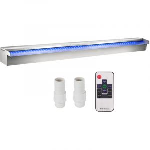 Vevor Deversoir a cascade piscine 90x11,5x8cm fontaine chute deeau de piscine acier inox avec bande led coloree,connecteur de tuyau, telecommande,