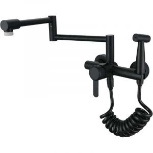 Robinet de cuisine mural avec pulv&eacute;risateur en acier inoxydable 304, double sortie, mitigeur de cuisine mural avec pulv&eacute;risateur