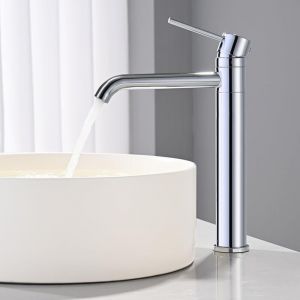 Mitigeur de Lavabo Haut Pivotant &agrave; 360&deg;, Robinet pour Vasque &agrave; Poser, Robinet de Lavabo Salle de Bains, Chaud et Froid, Hauteur de Bec 204mm,