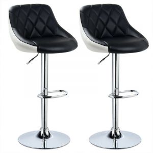 Dazhom - Tabouret de Bar,Lot de 2,en Cuir PU,Reglable en Hauteur et Pivotant,Pied Chromé,noir + blanc