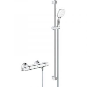 Grohe - Brausethermostat-Set Grohtherm 1000 mit Brausestange 600 mm Handbrause Cube ø 110 mm und Brauseschlauch chrom