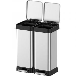 Poubelle de cuisine avec double couvercle 20L+20L - poubelle à pédale compartiment seau amovible - acier inox.
