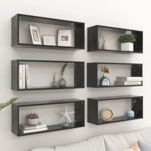 Maison Chic - Lot de 6 Étagères cube murales Armoire murale Meuble Étagère Noir 60x15x23 cm Aggloméré 59513
