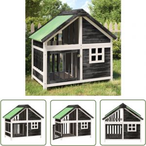 The Living Store - Chenil gris 96x60,5x87 cm bois de pin solide - Niche Pour Chien - Chenil Ext&eacute;rieur - Abri Pour Chien - Maison Pour Chien - Refuge