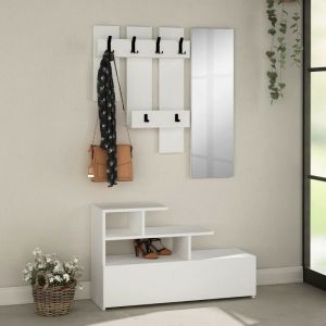 Meuble d'entrée Vesty blanc avec range-chaussures et miroir 100x30x122 cm