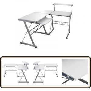 Bureau d'ordinateur d'angle Blanc 132x112x99 cm Bois ingénierie - Bureau Informatique - Bureau Angle - Bureau Design - Meuble De Bureau - Bureau Blanc