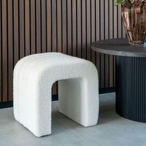 Pouf tabouret design blanc, effet fourrure BRUGES