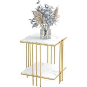 Unho - Table d'Appoint Marbre Carrée - Bout de Canapé de Salon Design Guéridon Style Moderne Table de Chevet Rangement pour Salon Bureau Chambre