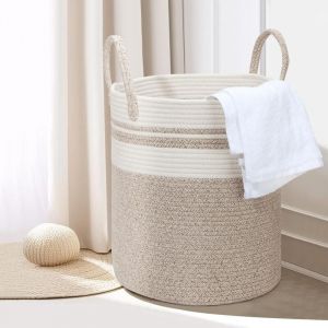 Panier &agrave; linge tress&eacute; en coton - 45 l - Avec anse - Panier &agrave; linge tress&eacute; - Panier de rangement pour chambre d'enfant, salle de bain - 35 x 40 cm