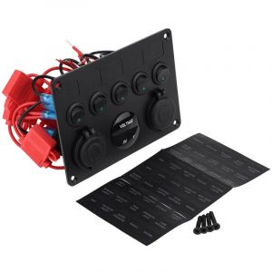 Tonysa - 12-24V 5 Gang On/Off Interrupteur à Bascule Panneau Double Voltmètre usb Pour Voiture Bateau Marine Truck(Vert led)